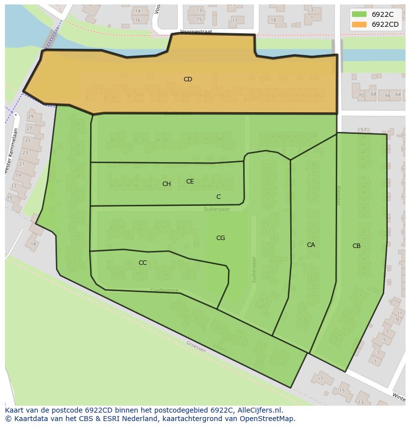 Afbeelding van het postcodegebied 6922 CD op de kaart.