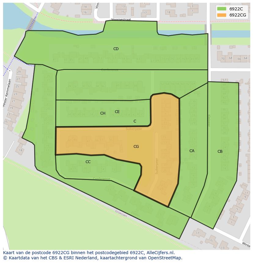 Afbeelding van het postcodegebied 6922 CG op de kaart.