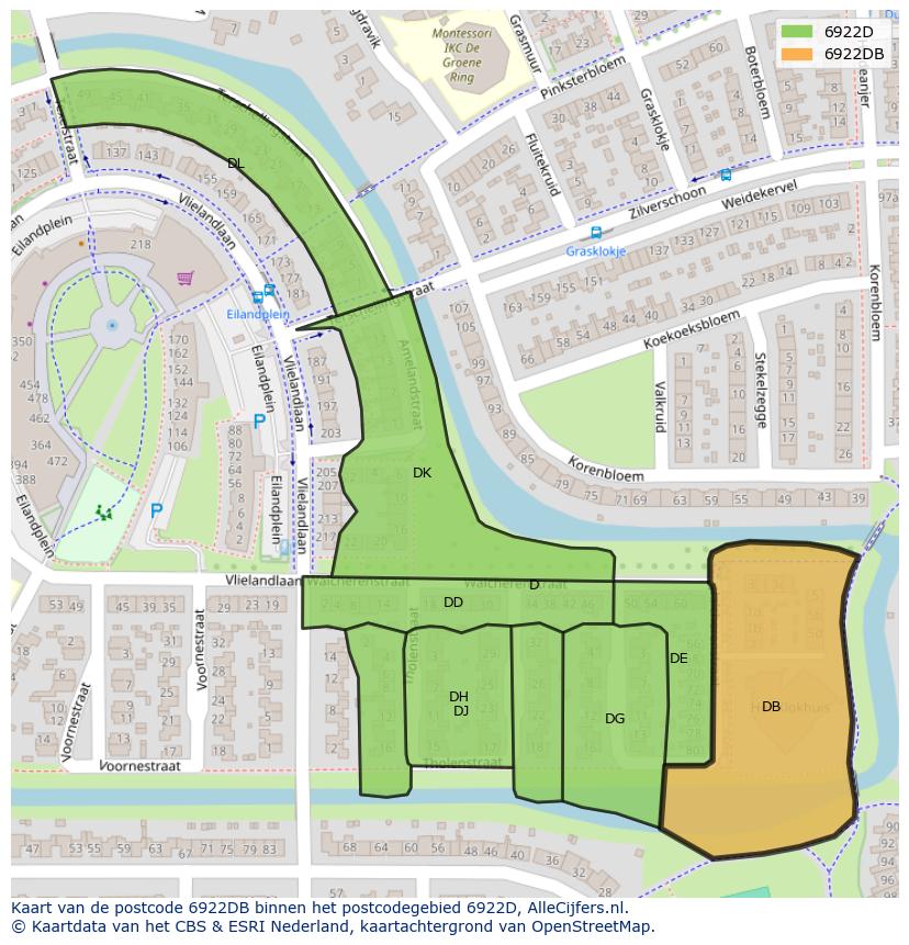 Afbeelding van het postcodegebied 6922 DB op de kaart.