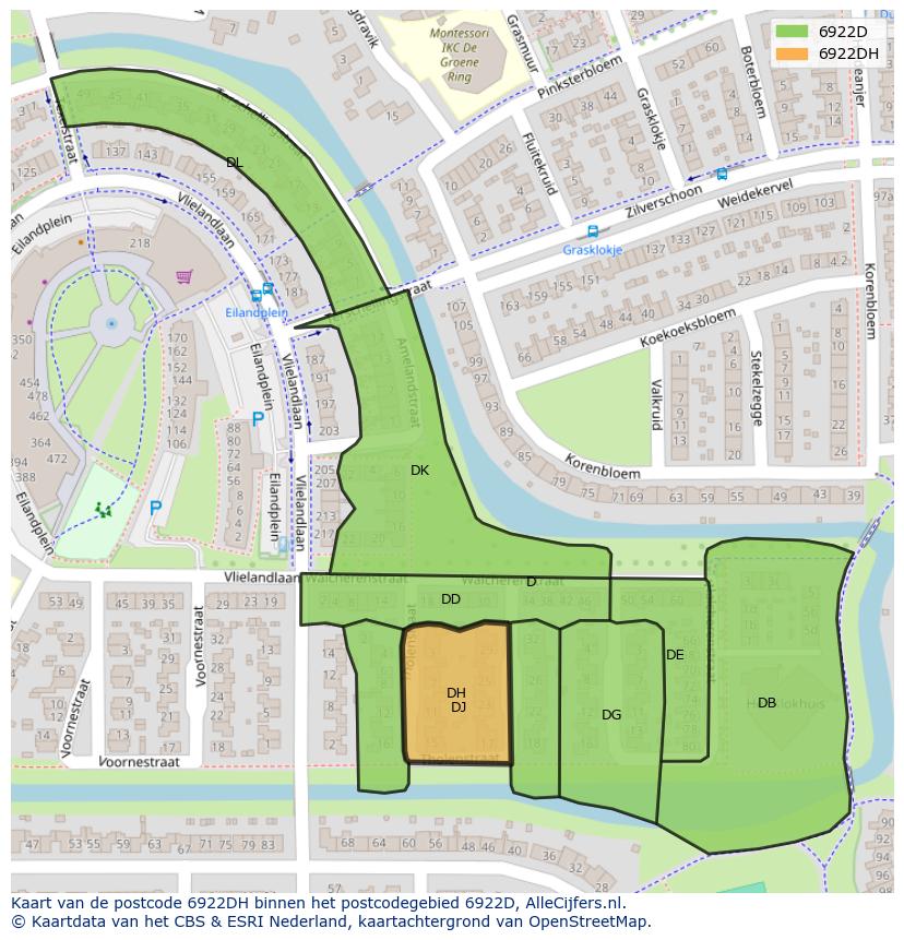 Afbeelding van het postcodegebied 6922 DH op de kaart.
