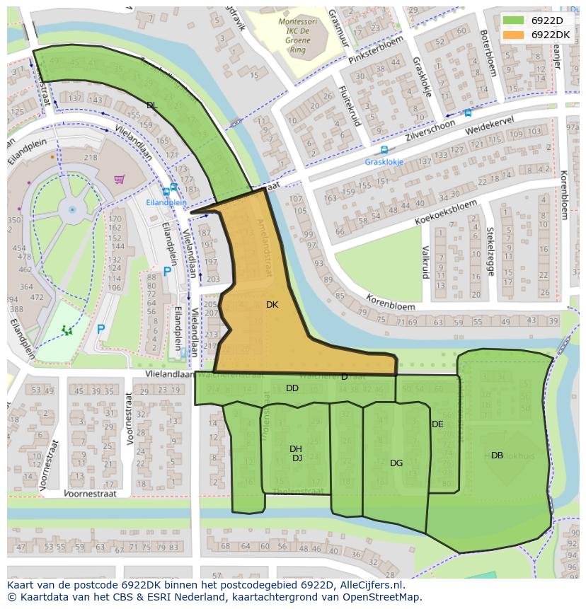 Afbeelding van het postcodegebied 6922 DK op de kaart.