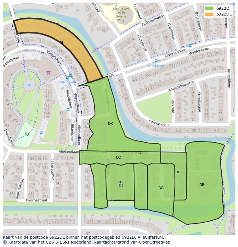 Afbeelding van het postcodegebied 6922 DL op de kaart.