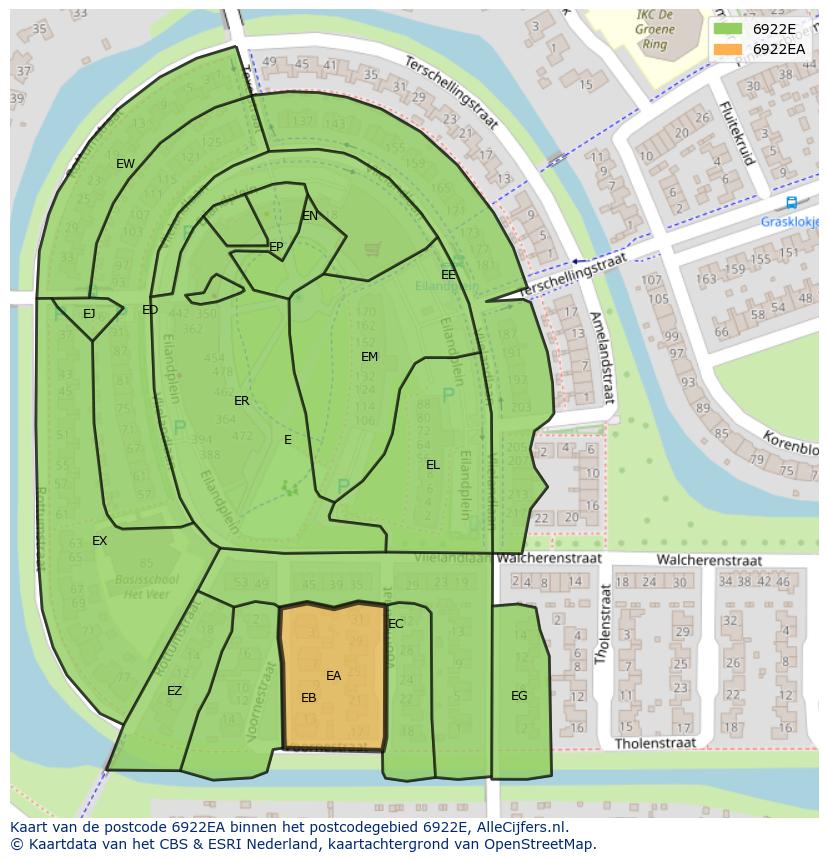 Afbeelding van het postcodegebied 6922 EA op de kaart.