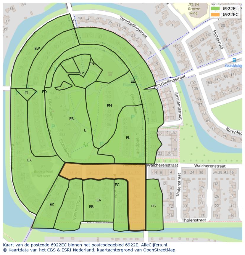 Afbeelding van het postcodegebied 6922 EC op de kaart.
