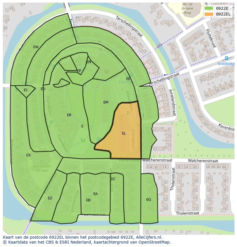 Afbeelding van het postcodegebied 6922 EL op de kaart.