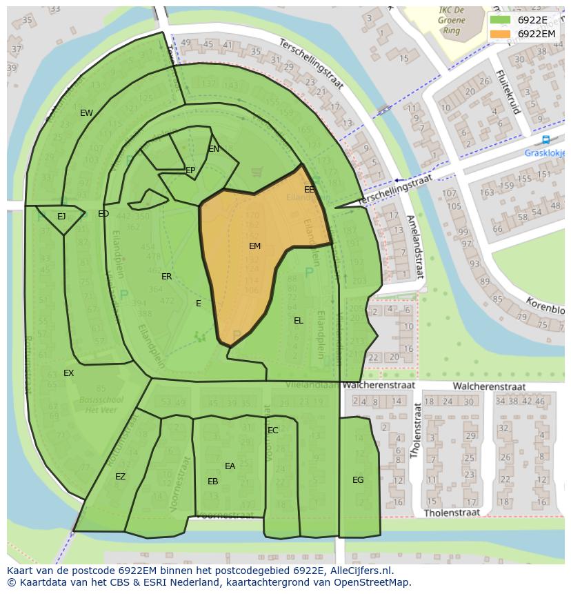 Afbeelding van het postcodegebied 6922 EM op de kaart.