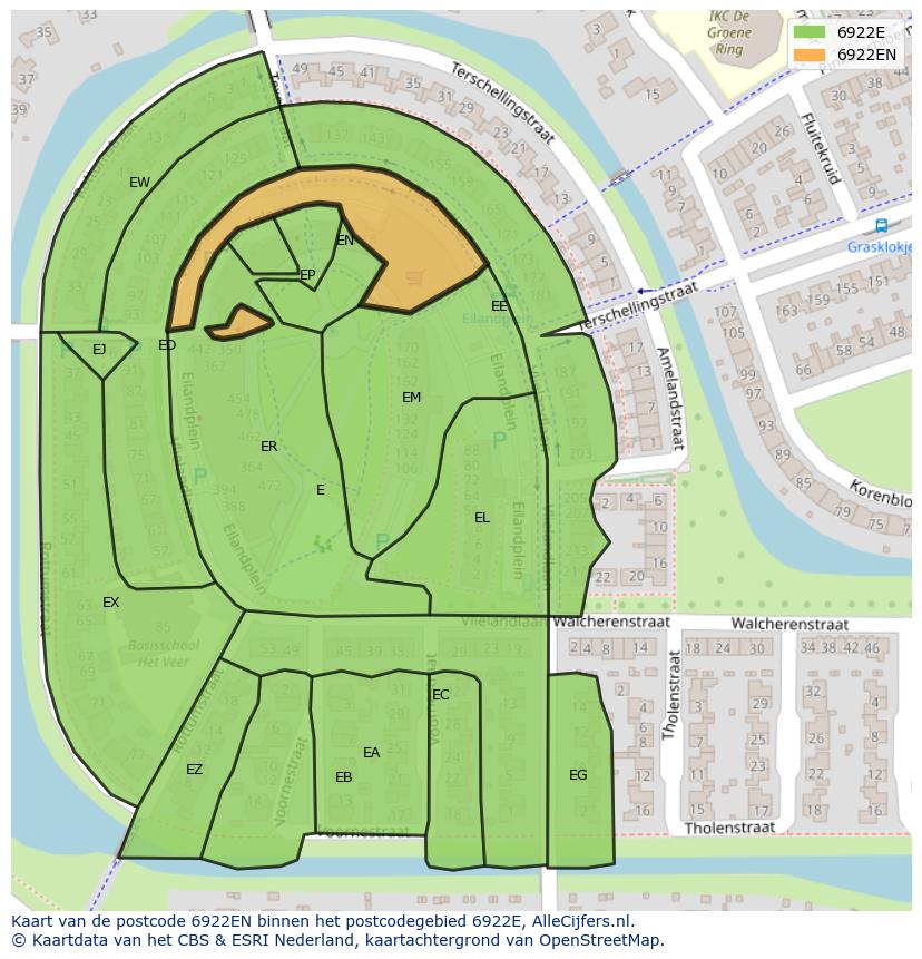 Afbeelding van het postcodegebied 6922 EN op de kaart.