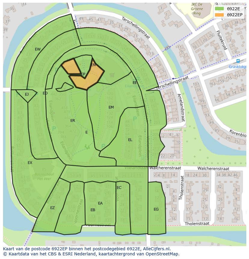 Afbeelding van het postcodegebied 6922 EP op de kaart.