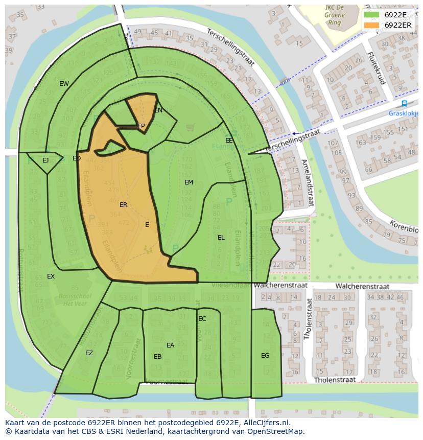 Afbeelding van het postcodegebied 6922 ER op de kaart.