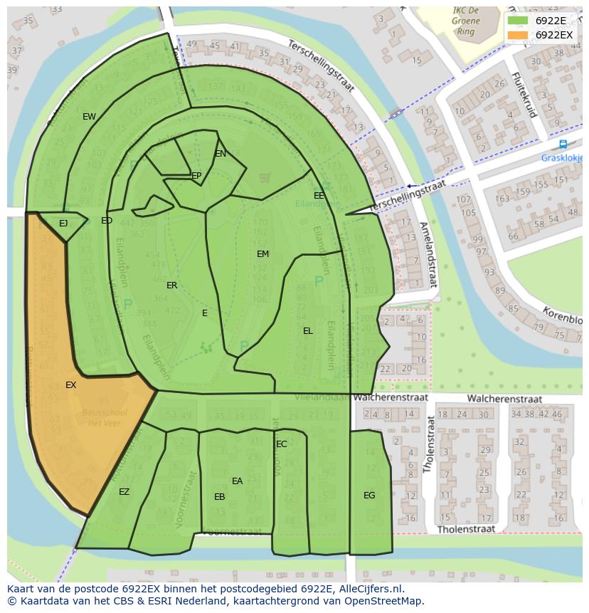 Afbeelding van het postcodegebied 6922 EX op de kaart.