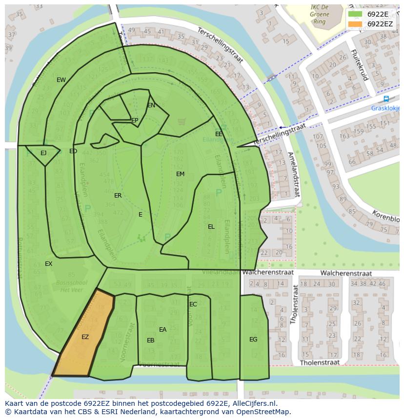 Afbeelding van het postcodegebied 6922 EZ op de kaart.