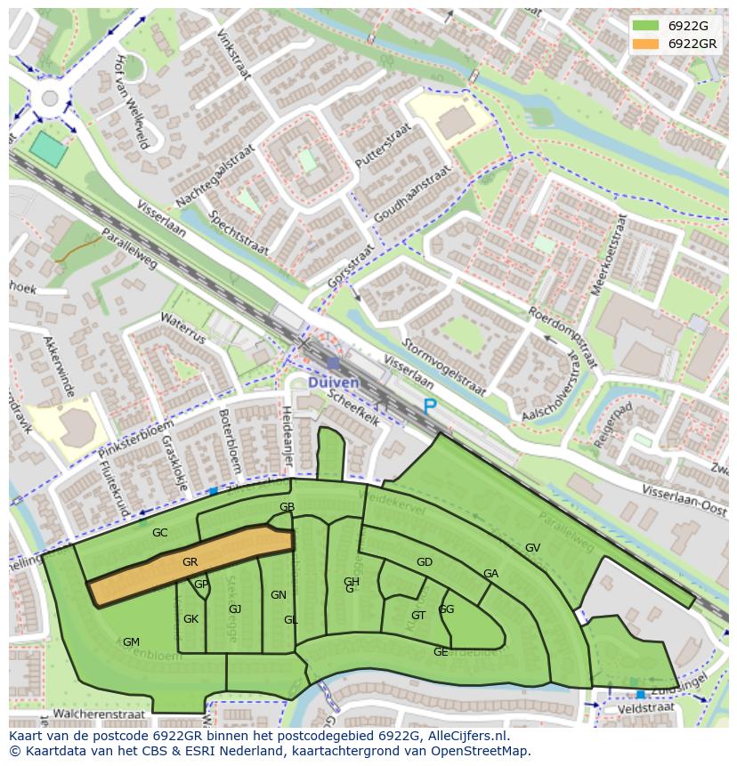 Afbeelding van het postcodegebied 6922 GR op de kaart.
