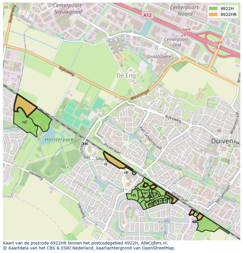 Afbeelding van het postcodegebied 6922 HR op de kaart.
