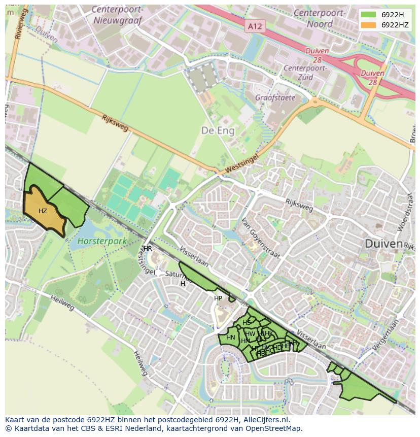 Afbeelding van het postcodegebied 6922 HZ op de kaart.