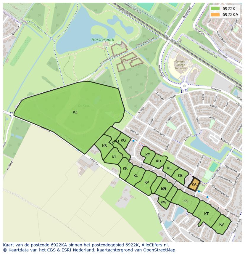 Afbeelding van het postcodegebied 6922 KA op de kaart.