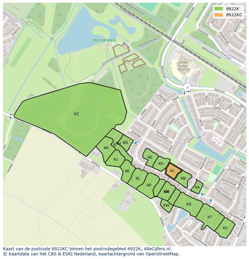 Afbeelding van het postcodegebied 6922 KC op de kaart.