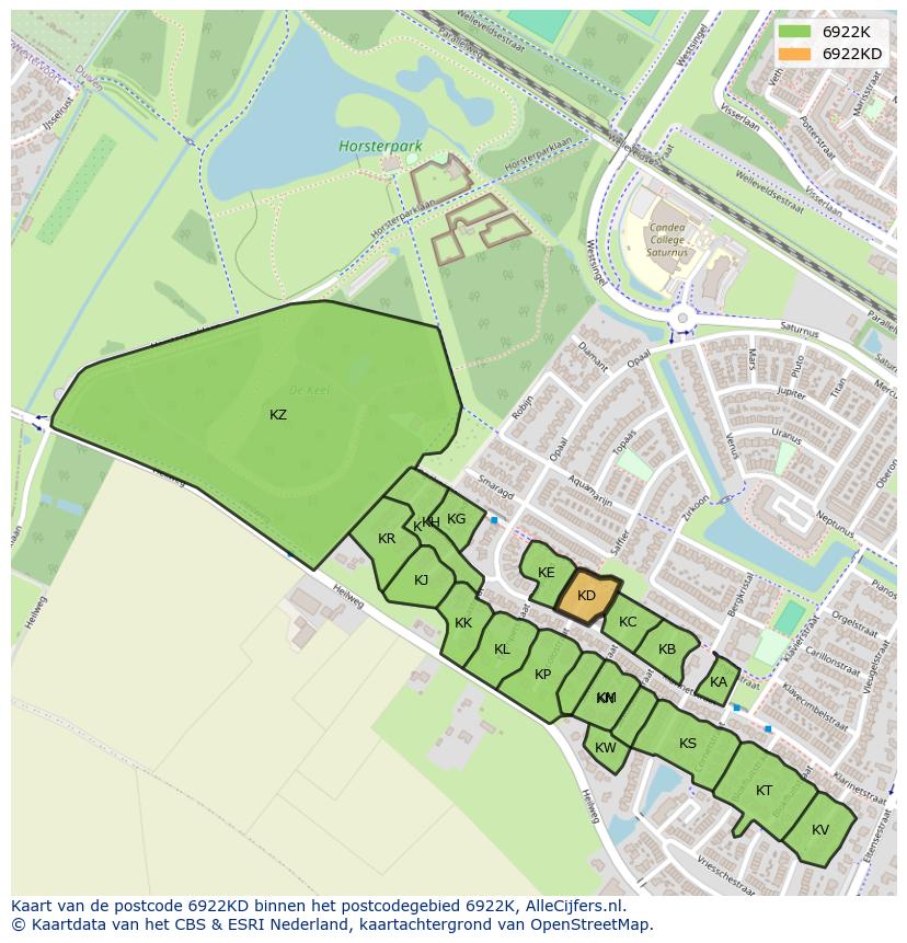 Afbeelding van het postcodegebied 6922 KD op de kaart.