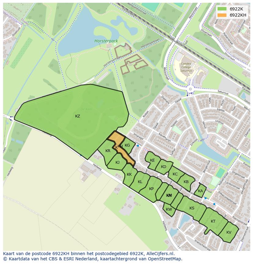 Afbeelding van het postcodegebied 6922 KH op de kaart.