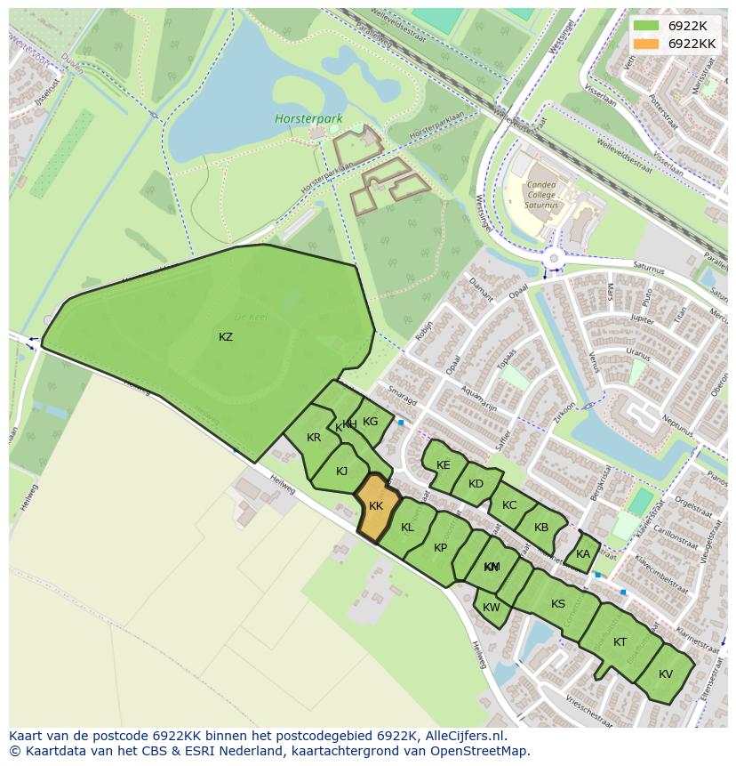 Afbeelding van het postcodegebied 6922 KK op de kaart.