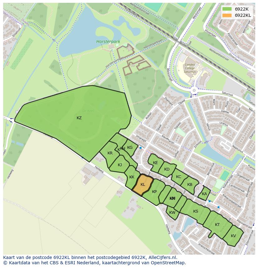 Afbeelding van het postcodegebied 6922 KL op de kaart.