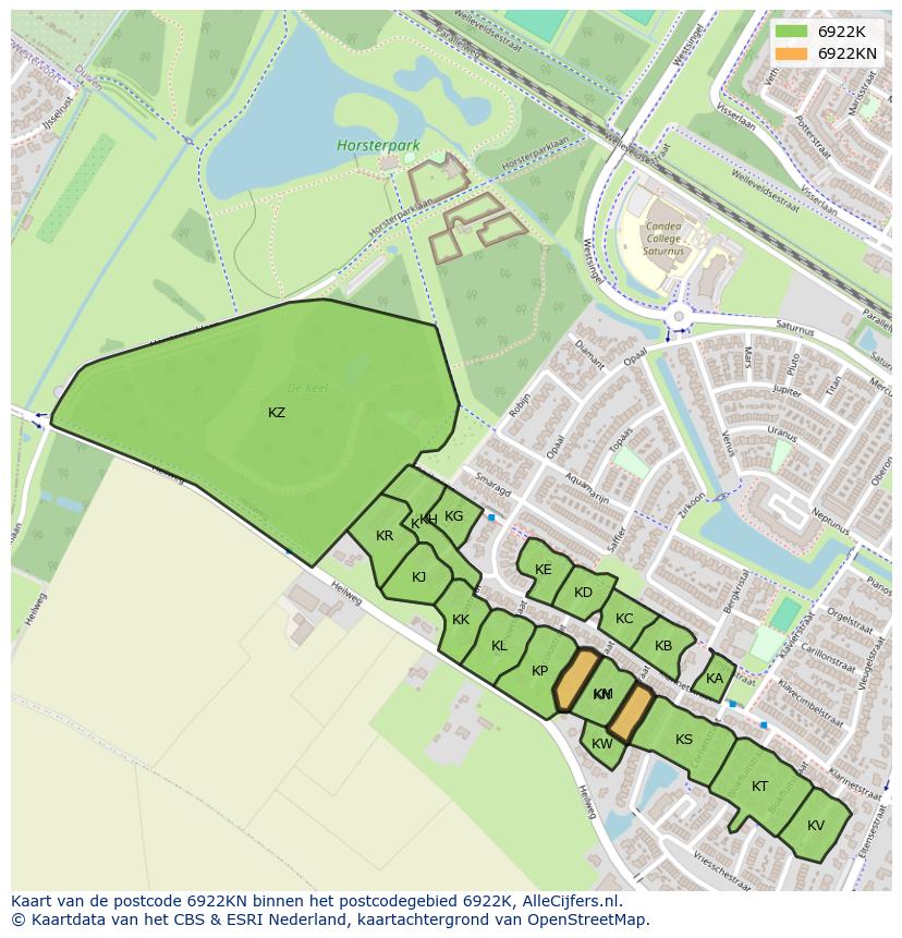 Afbeelding van het postcodegebied 6922 KN op de kaart.