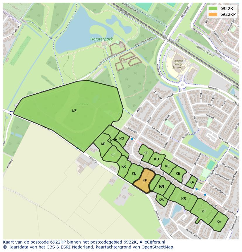 Afbeelding van het postcodegebied 6922 KP op de kaart.