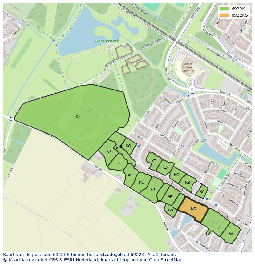 Afbeelding van het postcodegebied 6922 KS op de kaart.