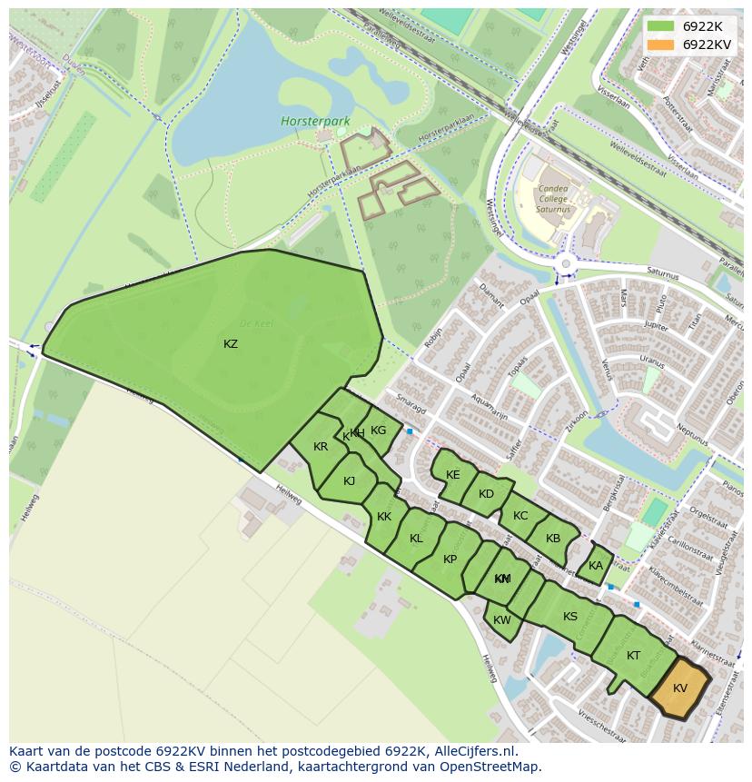 Afbeelding van het postcodegebied 6922 KV op de kaart.