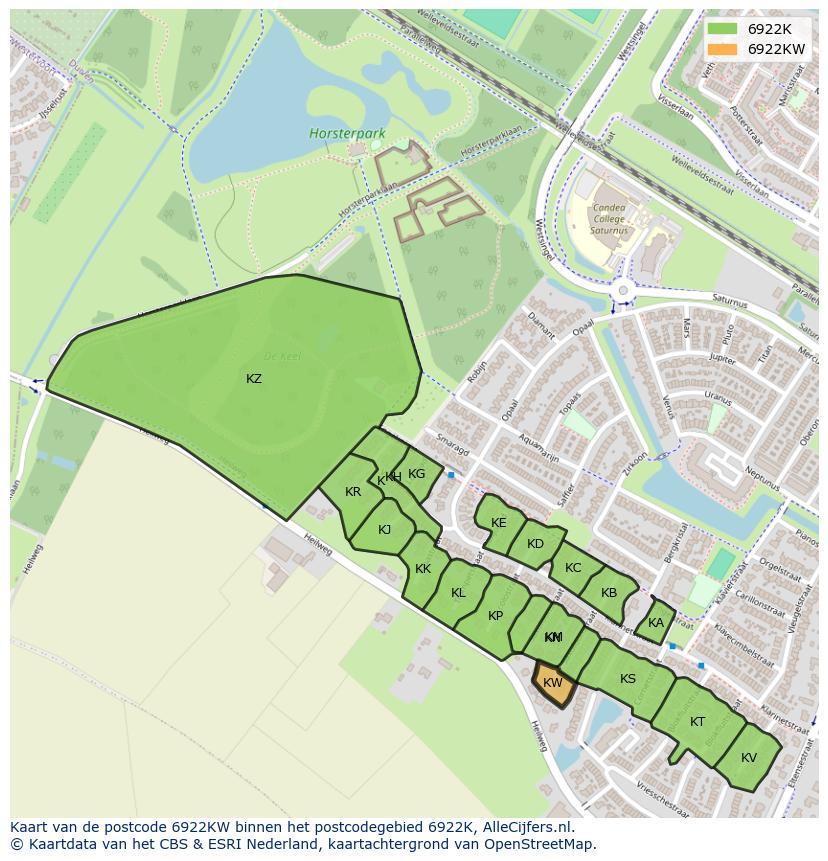 Afbeelding van het postcodegebied 6922 KW op de kaart.
