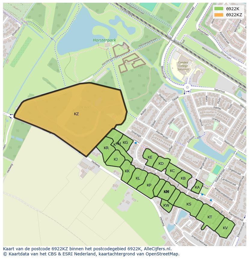 Afbeelding van het postcodegebied 6922 KZ op de kaart.