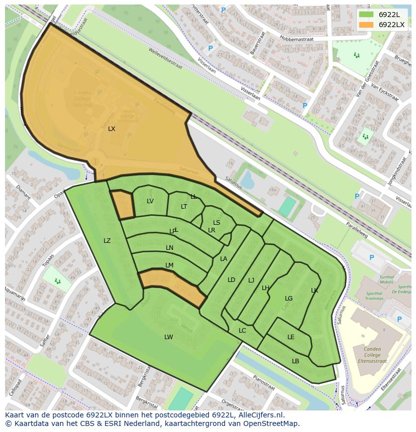 Afbeelding van het postcodegebied 6922 LX op de kaart.