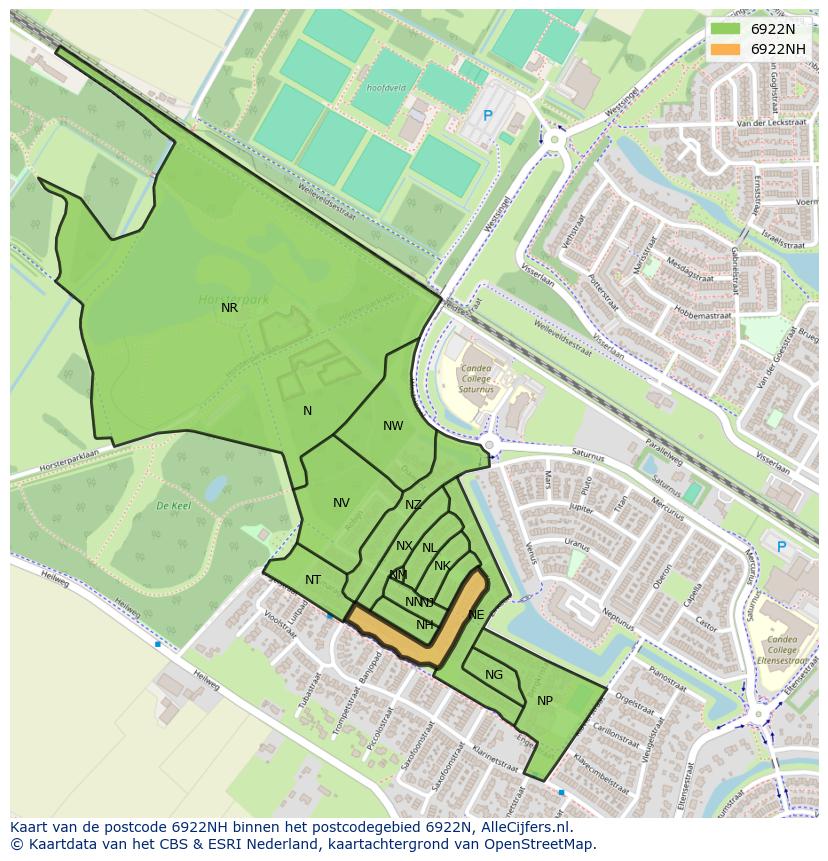 Afbeelding van het postcodegebied 6922 NH op de kaart.
