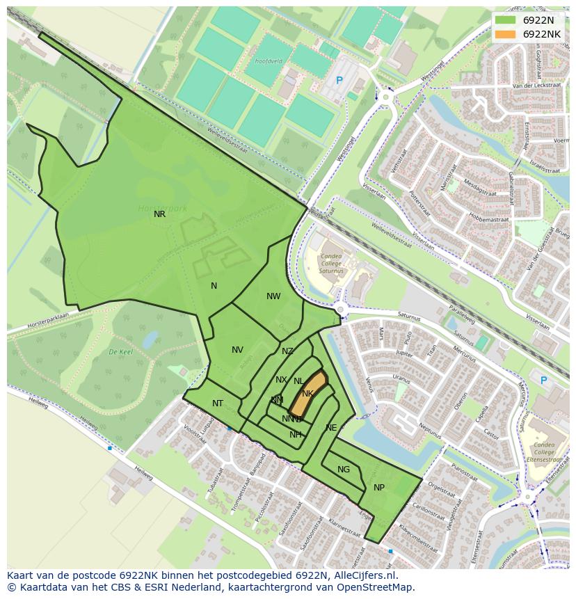 Afbeelding van het postcodegebied 6922 NK op de kaart.