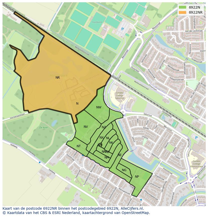 Afbeelding van het postcodegebied 6922 NR op de kaart.