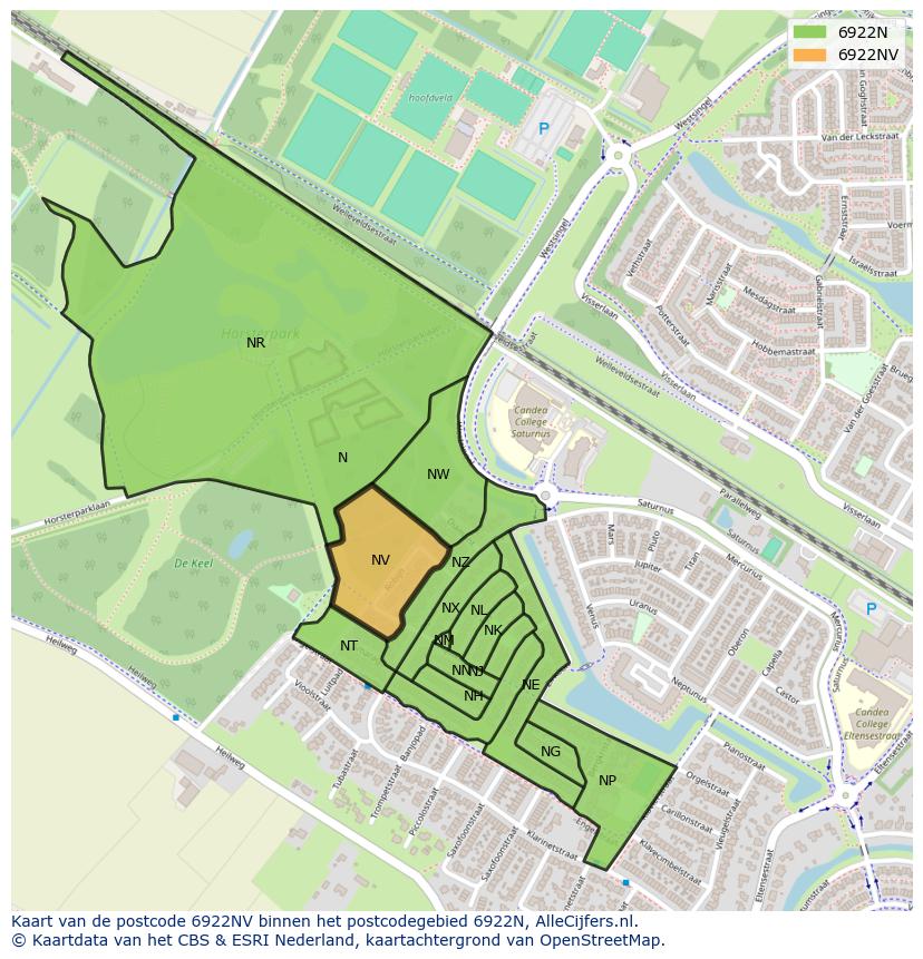 Afbeelding van het postcodegebied 6922 NV op de kaart.