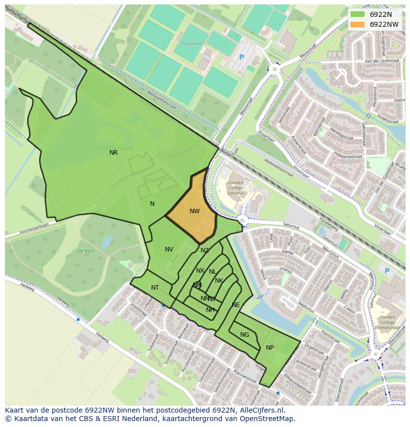 Afbeelding van het postcodegebied 6922 NW op de kaart.