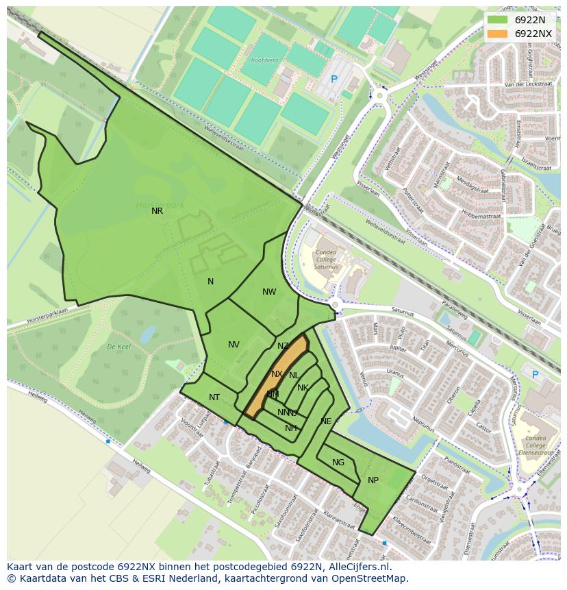 Afbeelding van het postcodegebied 6922 NX op de kaart.