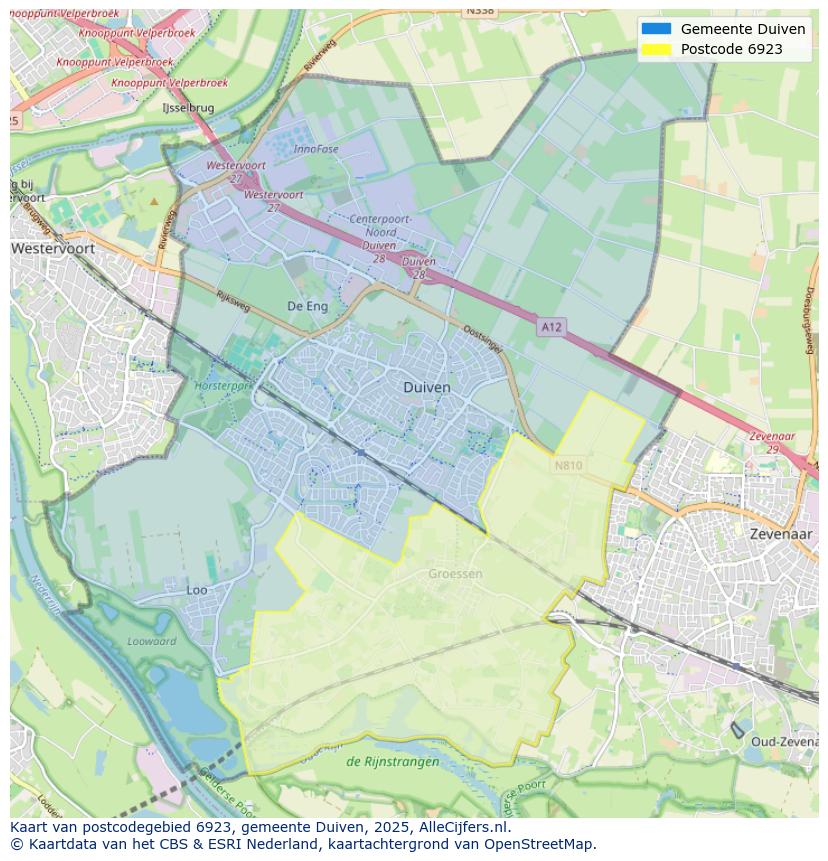 Afbeelding van het postcodegebied 6923 op de kaart.