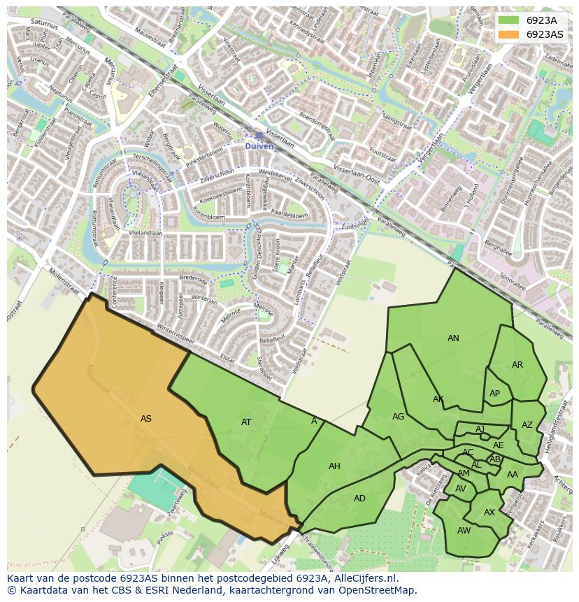 Afbeelding van het postcodegebied 6923 AS op de kaart.
