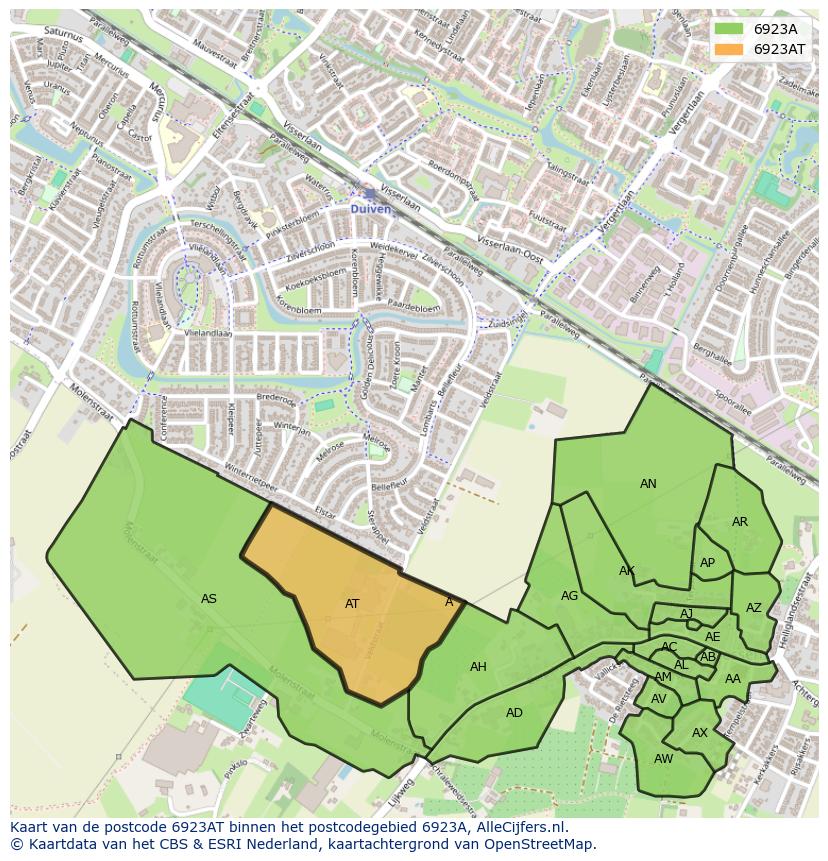 Afbeelding van het postcodegebied 6923 AT op de kaart.