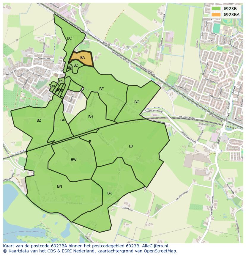 Afbeelding van het postcodegebied 6923 BA op de kaart.