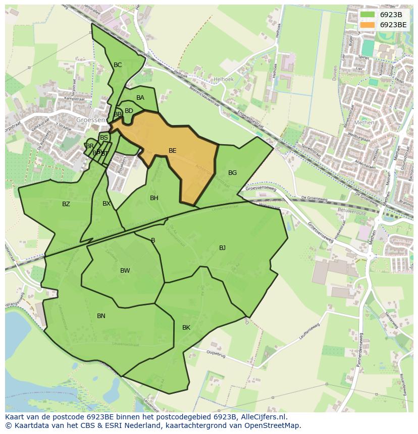 Afbeelding van het postcodegebied 6923 BE op de kaart.