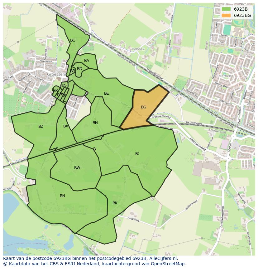 Afbeelding van het postcodegebied 6923 BG op de kaart.