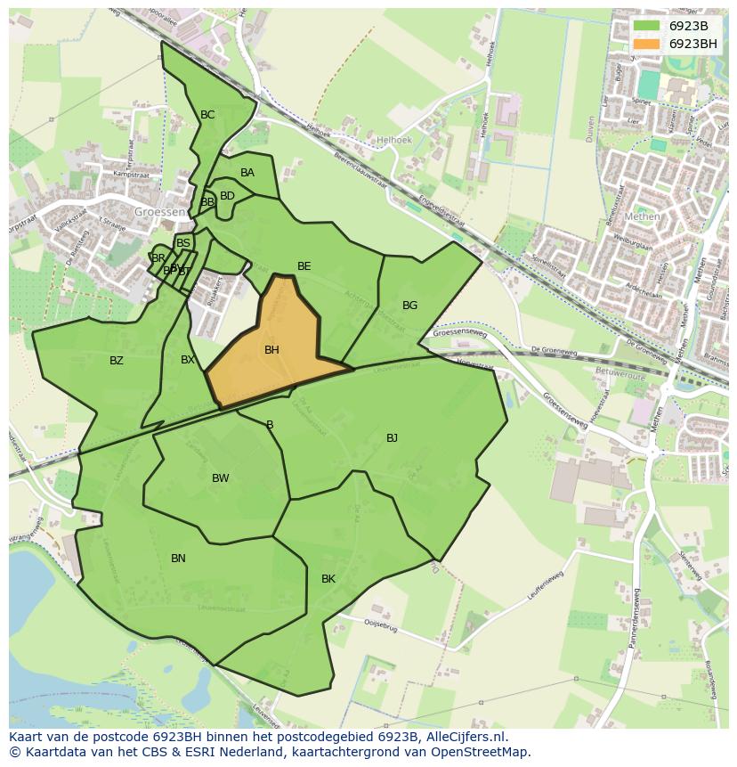 Afbeelding van het postcodegebied 6923 BH op de kaart.