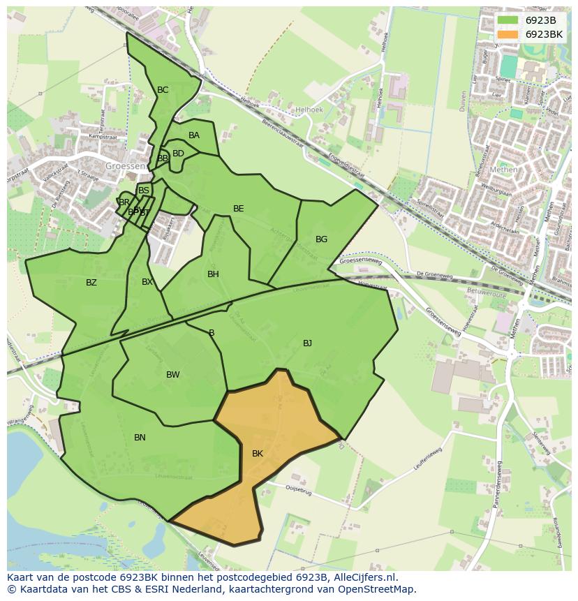 Afbeelding van het postcodegebied 6923 BK op de kaart.