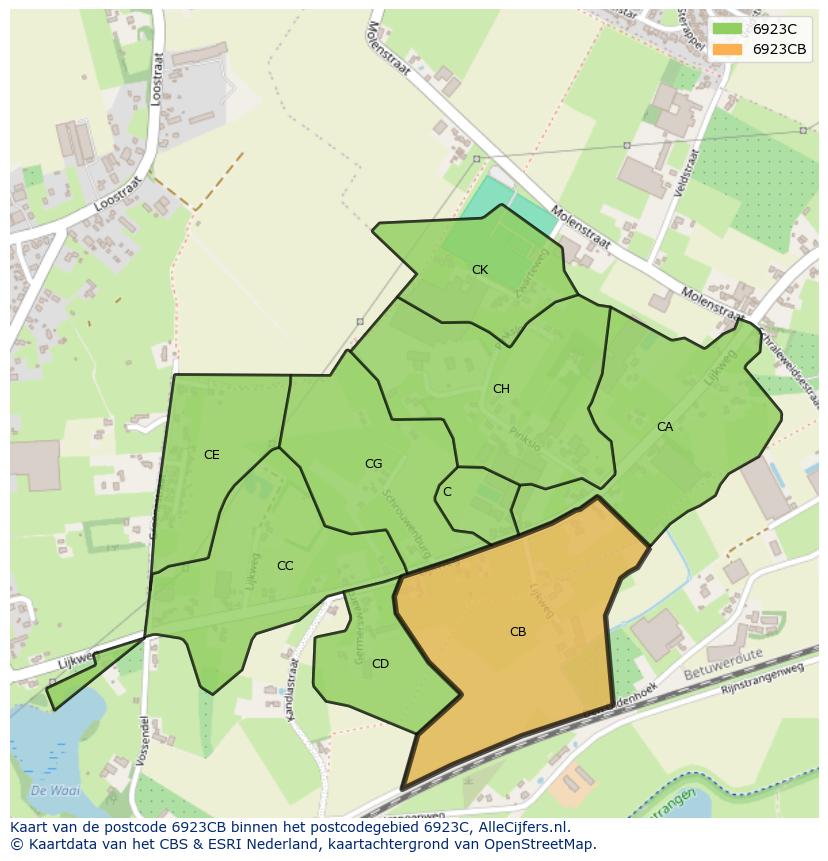 Afbeelding van het postcodegebied 6923 CB op de kaart.