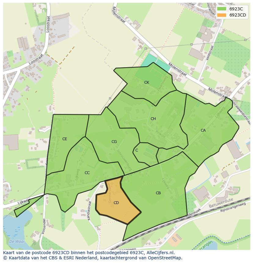 Afbeelding van het postcodegebied 6923 CD op de kaart.