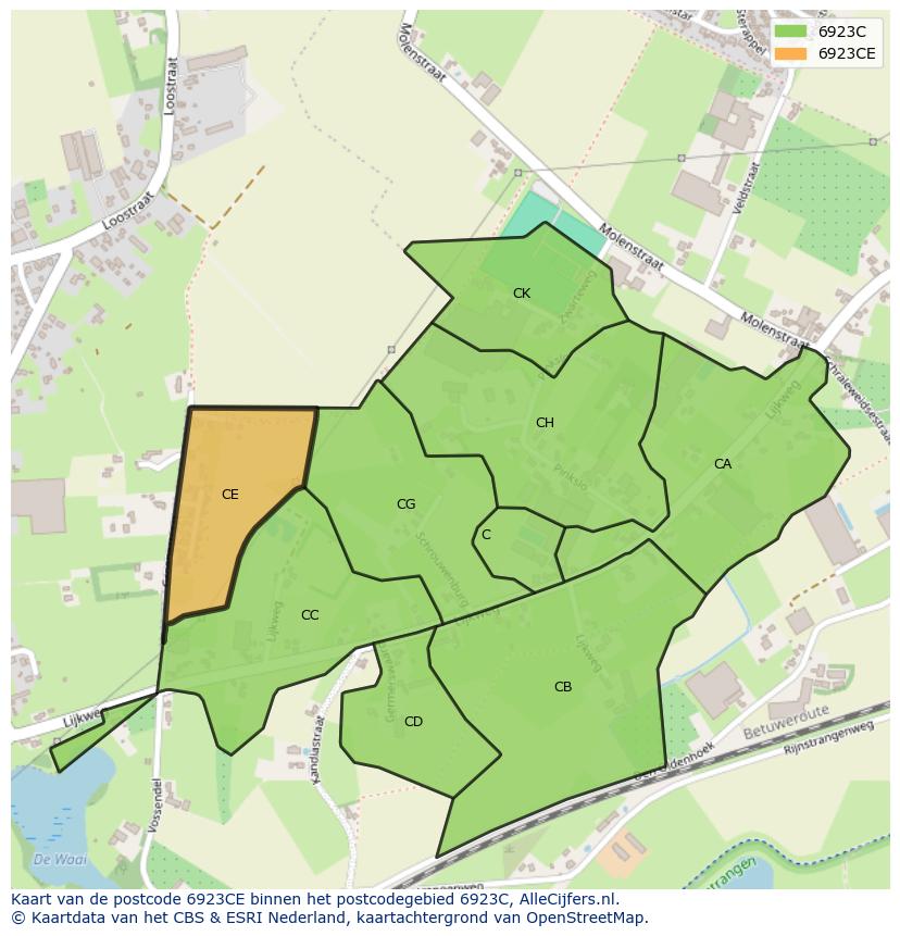 Afbeelding van het postcodegebied 6923 CE op de kaart.