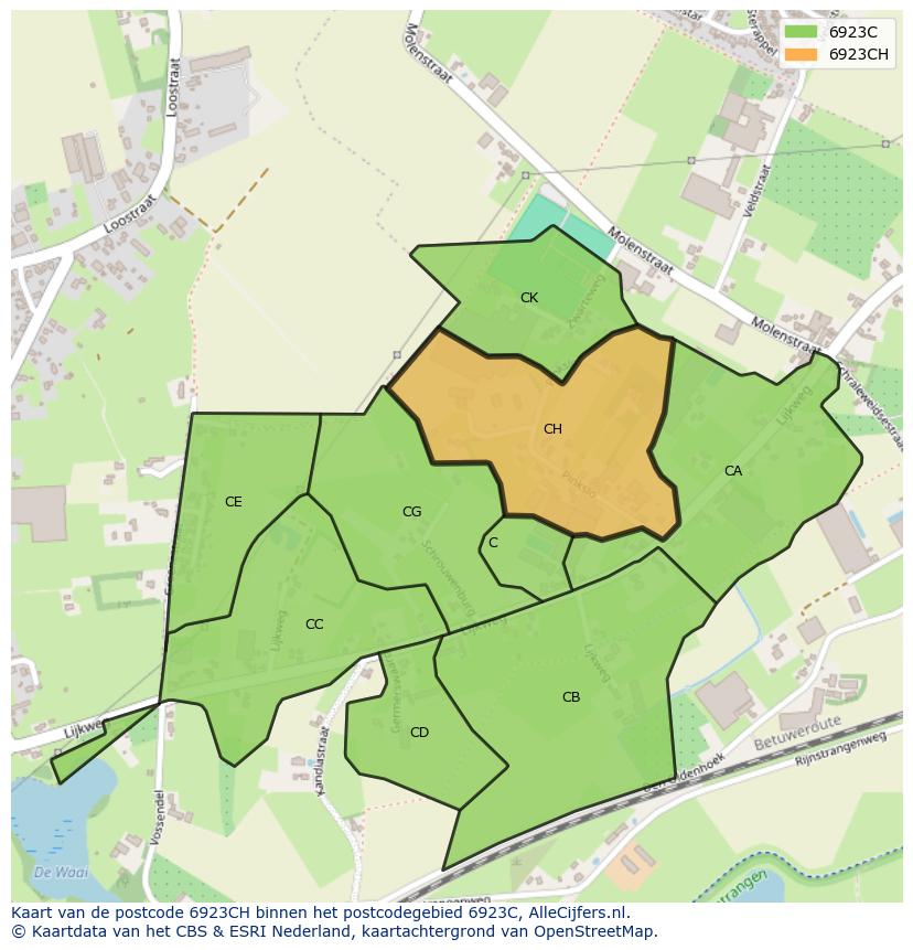 Afbeelding van het postcodegebied 6923 CH op de kaart.
