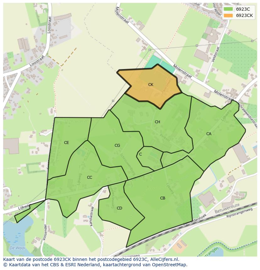 Afbeelding van het postcodegebied 6923 CK op de kaart.